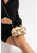 Resim Gold Metal Clutch Portföy Abiye Çanta Gold Abıye 