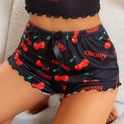 Resim Günlük Tarz Kadınlar için Sevimli Şeftali Baskılı Uyku Pantolonu - Elastik Bel Bandı Siyah Polyester Pijama Altı 