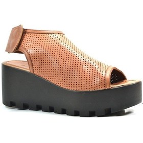 Resim Beatrice 1160 Hakiki Deri Taba Dolgu Topuklu Kadın Sandalet Taba 