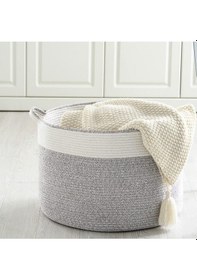 Resim Mavaux Shahbaz Özel Pamuklu Jüt Battaniye Sepeti Hasır Oyuncak Sepeti Jüt Çamaşır Sepeti 40-30 Grey 