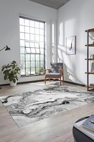 Resim Dijital Baskılı Kaymaz Taban Yıkanabilir Mermer Desen Üçlü Yatak Odası Takımı MERMER-26, Siyah, 60 x 150 