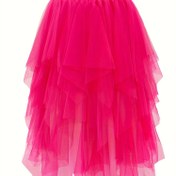 Resim Kadın Zarif Katmanlı Tül Etek, Asimetrik Etek Ucu ve Elastik Bel - Düz /Pembe/Kırmızı/ - Tüm Sezonluk Resmi ve Günlük Parti, Düğün, Günlük Kıyafet - Kadın Giyim, Düğün Misafiri Kıyafeti, Dökümlü Kumaş Elbise, Gelin Partisi Kıyafeti 