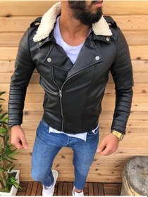 Resim Kürklü Yaka Kuzey Fashion Model Erkek Deri Ceket Mont Çok Renkli 