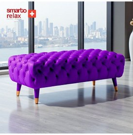 Resim Smarto Relax Puf Adelboden Ahşap Ayaklı Kapitoneli 110x45x40 Cm Mor Mor 