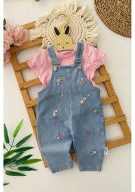Resim Miniğimin Cicileri Çiçek İşleme Desenli Kız Bebek Yazlık Salo.pet Takım Pembe 