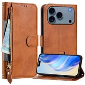 Resim İphone Uyumlu 17 Pro Max İçin Pu Deri Mıknatıslı Fermuarlı Kartlık Flip Kılıf 