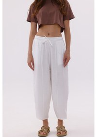 Resim Kadın Şalvar Cepli Ayrobin Şalvar Pantolon Ayarlanabilir Beli Lastikli Pantolon Kadın-şalvar Beyaz 