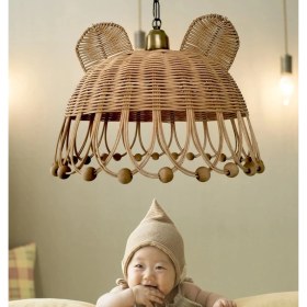 Resim Turkish Belkıs Rattan Bambu, Hasır Sarkıt Avize Tavşan, Ayı Kulak Çocuk Odası 