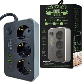 Resim Iron Star Ironstar 2mt 3xusb Akım Korumalı 3 Soketli Priz 