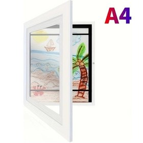 Resim Fochsia 1 Adet Manyetik Ön Açılan Klasik Siyah Ahşap Çocuk Sanat Çerçevesi Beyaz A4 21x29.7 Cm Ev Dekorasyonu 