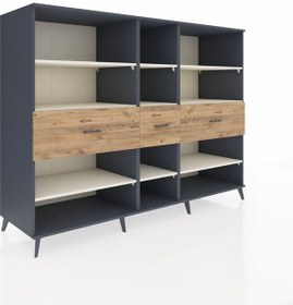 Resim Kronos Dolap 9 Raflı 3 Çekmeceli 220x59x163 Antrasit-aytaşı/çam Antrasit-aytaşı/çam 