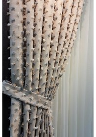 Resim Pastel Püsküllü Fon Perde Bej Renk - Modern Ve Neşeli Tasarım Bej 