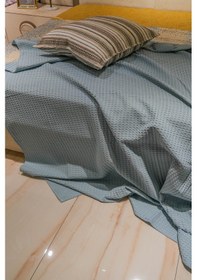 Resim Sofline Premium %100 Pamuk Tek Kişilik Yazlık Pike, Yatak Örtüsü, Terletmez Kumaş Gri Renk 160x240cm Petrol 