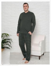 Resim Pijamoni Erkek Battal Düğme Yaka Penye Uzun Kol Pijama Takımı 6720/13 - 1 Adet Haki 