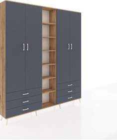 Resim Arges Dolap 13 Raflı 6 Çekmeceli 2 Askılı 220x30x243 Çam-antrasit/antrasit Antrasıt/antrasıt 