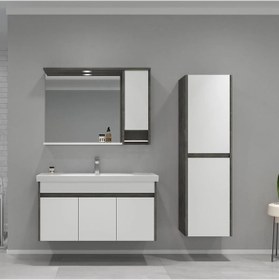 Resim Orka Aydos 100 Cm Retro Gümüş/beyaz Banyo Dolabı Takımı Ve Boy Dolabı Beyaz 