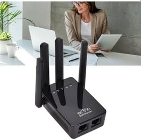 Resim Siyah 4 Antenli 300Mbps WiFi Menzil Genişletici Tekrarlayıcı 360° Sinyal Kapsamı Hızlı Kurulum 
