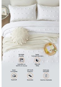 Resim Evlen Home Pamuklu Emmy Yatak Örtüsü Seti Günlük Çift Kişilik Boho 3 Parça Dolgulu Tufting Beyaz Beyaz 