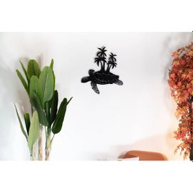 Resim Palmiyeli Kaplumbağa Metal Duvar Tablosu 