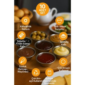 Resim 10'lu Paslanmaz Kahvaltılık ve Sosluk Seti - Çok Amaçlı, Şık ve Dayanıklı 