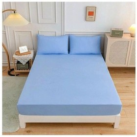 Resim Çift Kişilik Lastikli Kumaş Çarşaf + 2 Yastık Kılıfı Mavi 