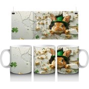 Resim Şapkalı Tavşan ve Yonca Süsleri – Baskılı Kahve Kupası 