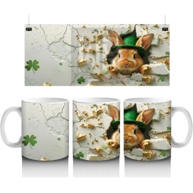 Resim Şapkalı Tavşan ve Yonca Süsleri – Baskılı Kahve Kupası 