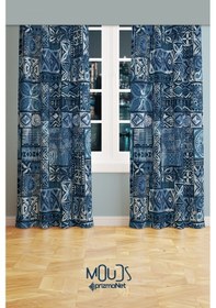 Resim Ephesus Mosaic Desenli Süet Oturma Odası Salon Fon Perde Baskılı Ekstrafor Büzgü 2 Kanat Prd-1016 Çok Renkli 