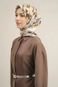 Resim Armine Soyut Desenli Saf İpek Twill Eşarp 9350d 31 BEj 