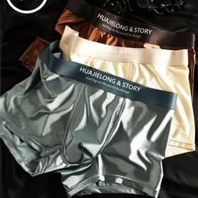 Resim 3 adet Erkek Buzlu Sliky Fiber Kumaş Orta Yükselişli Boxer Şort - Siyah, Kahverengi, Bej, Büyük Beden Mevcut, Rahat İç Çamaşırı | Minimalist Boxer Şort | Pürüzsüz Dokulu Kumaş 