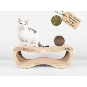 Resim FeyzaDesign Yatay Oluklu Mukavva Kedi Tırmalama Kanepesi, Bej Ahşap Renk, Medium 