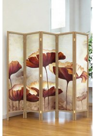 Resim Doğal Ahşap Çiçek 5 Kanat Paravan Seperatör Oda Bölme Fp-224133 