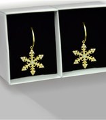 Resim Papatya Silver 925 Ayar Gümüş Gold Kaplama Opal Taşlı Kar Tanesi Halka Küpe 