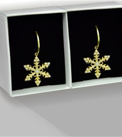 Resim Papatya Silver 925 Ayar Gümüş Gold Kaplama Opal Taşlı Kar Tanesi Halka Küpe 