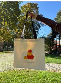 Resim Bolergıashop Pumpkın Tasarım Canvas Omuz Çantası Turuncu Punch İşleme 