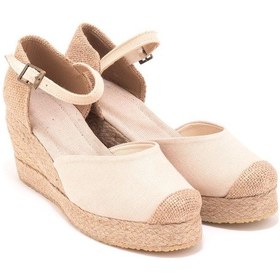 Resim Star Tombis Gerçek Elişi Burnu Hasır Platformlu Dolgu Topuk Keten Hasır Espadril Handmade Bej 