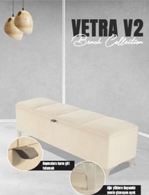 Resim Vetra V2 Sandıklı Puf Beyaz Dilimli Model Sandıklı Bench Puf - Sandıklı Yatak Ucu Bankı 