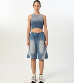 Resim Kız Çocuk Pamuklu Sıfır Kol Crop Bluz-15518 Mavi 
