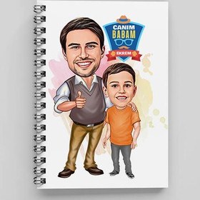 Resim Karizmatik Baba ve Oğlu Karikatürlü Defter 