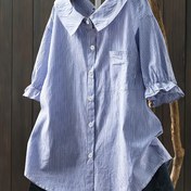 Resim Şık Karışık Kombinasyonlu Baharlık Orman Desenli Gömlek - Yetişkinler İçin %100 Polyester Casual Çizgili Gömlek 