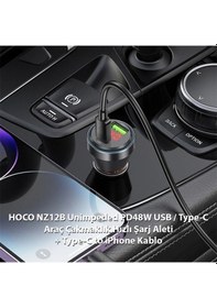 Resim Hoco Nz12b Unimpeded Pd48w Usb + Type-c Araç Çakmaklı Hızlı Şarj Aleti + Type-c To Apple Uyumlu iPhone Kablo- 5775 