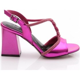 Resim Dgn 808-23y Kadin Bantli Silver Taşli Burgu Aksesuarli Topuklu Sandalet 808-1922-R13856 Fuşya 