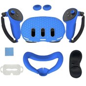 Resim Oculus Meta Quest 3 Vr Aksesuarları 7 Parça Set Ön Kulaklık Koruyucu Kontrol Cihazı Tutacakları Mavi. 