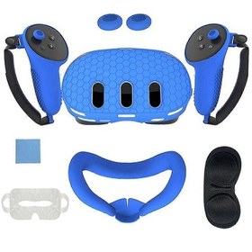 Resim Oculus Meta Quest 3 Vr Aksesuarları 7 Parça Set Ön Kulaklık Koruyucu Kontrol Cihazı Tutacakları Mavi. 