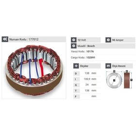 Resim 12v Alternatör Statör Bosch Tipi 90 A 4 Uçlu N11.402 