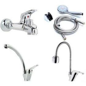 Resim EUROMİX Megamix Mutfak Lavabo Banyo Duş Bataryası 5 Parça Set 