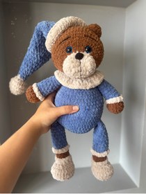 Resim UrazTasarım Sevimli Büyük Amigurumi Oyuncak, Amigurumi Pijamalı Ayıcık, Amigurumi Şapkalı Ayıcık, Hediyelik 