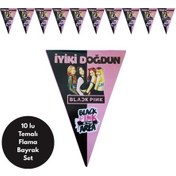 Resim Black Pink Temalı İyiki Doğdun Flama Bayrak Set Süs Tüm Yaşlar 