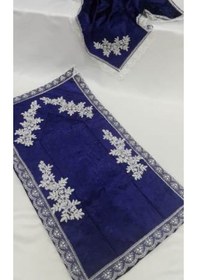 Resim Çeyizlik Kadife Seccade Takımı Lacivert Bohça Seti 4 Parça 