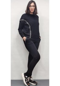 Resim Kadın Bisiklet Yaka Detaylı Sweatshirt Eşofman Takımı Siyah 